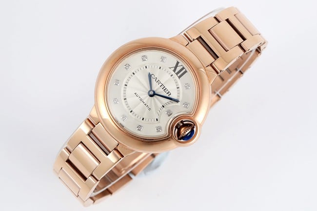 V6 factory Cartiertop-tier watch automatic movementsteel bracelet blue balloon series women's white dial watch front view