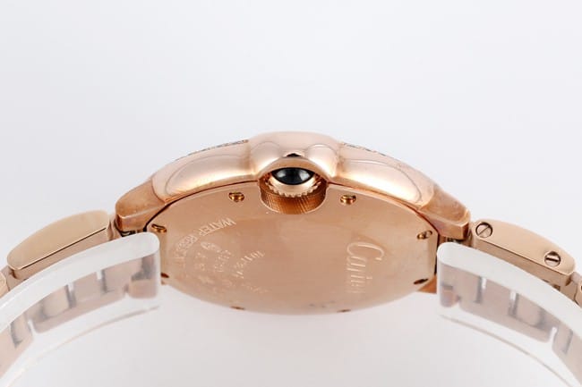 V6 factory Cartiertop-tier watch automatic movementsteel bracelet blue balloon series women's white dial watch side view