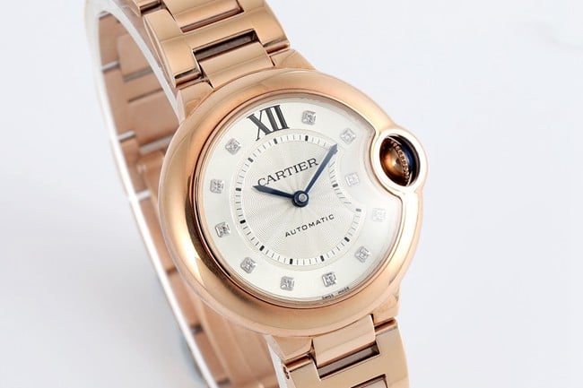 V6 factory Cartiertop-tier watch automatic movementsteel bracelet blue balloon series women's white dial watch front view