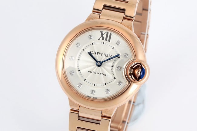 V6 factory Cartiertop-tier watch automatic movementsteel bracelet blue balloon series women's white dial watch front view