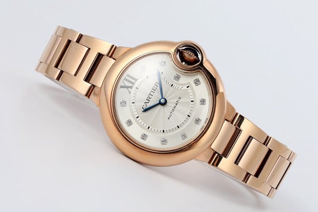 V6 factory Cartiertop-tier watch automatic movementsteel bracelet blue balloon series women's white dial watch front view