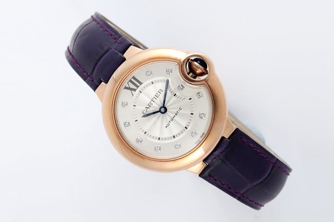 V6 factory top-tier watch Cartier women's white dial blue belt automatic movement blue balloon series watch front view