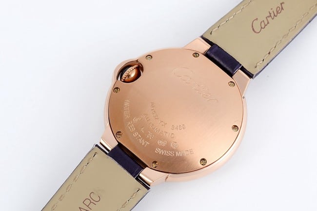 V6 factory top-tier watch Cartier women's white dial blue belt automatic movement blue balloon series watch back cover picture