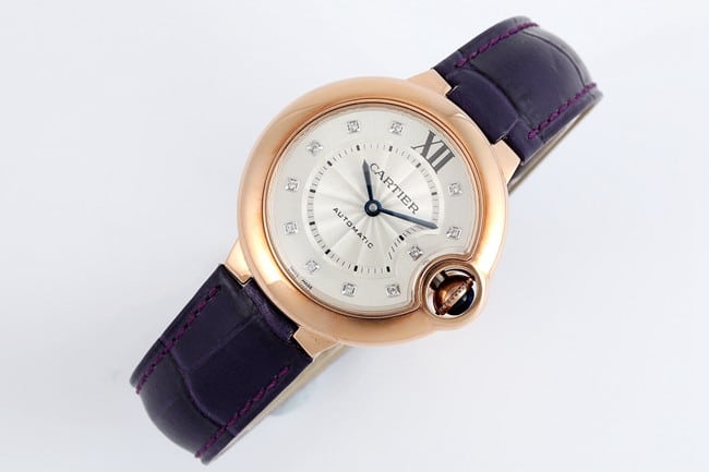 V6 factory top-tier watch Cartier women's white dial blue belt automatic movement blue balloon series watch front view