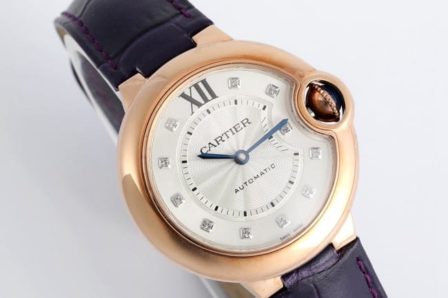 V6 factory top-tier watch Cartier women's white dial blue belt automatic movement blue balloon series watch front view