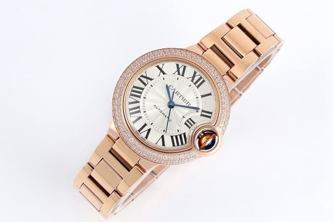 V6 factory top-tier watch Cartier blue balloon series ladies white dialsteel bracelet automatic movement watch front view