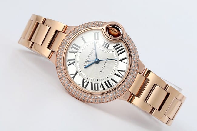 V6 factory top-tier watch Cartier blue balloon series ladies white dialsteel bracelet automatic movement watch front view