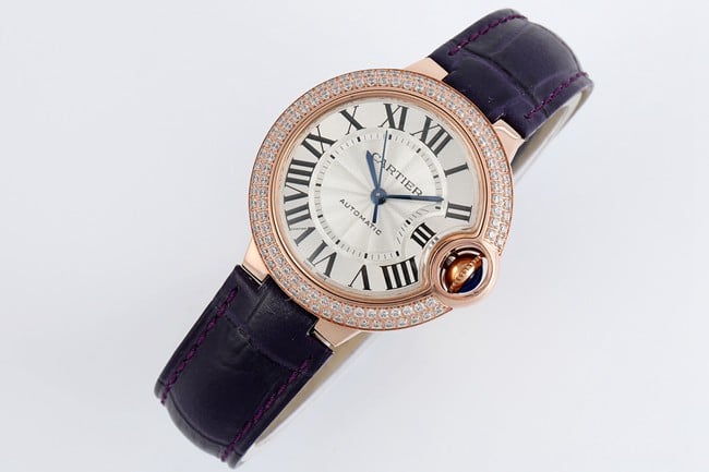 V6 factory Cartiertop-tier watch blue balloon series 33mm automatic movementwhite dial blue belt ladies watch front view