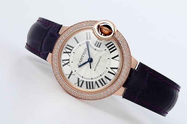 V6 factory Cartiertop-tier watch blue balloon series 33mm automatic movementwhite dial blue belt ladies watch front view