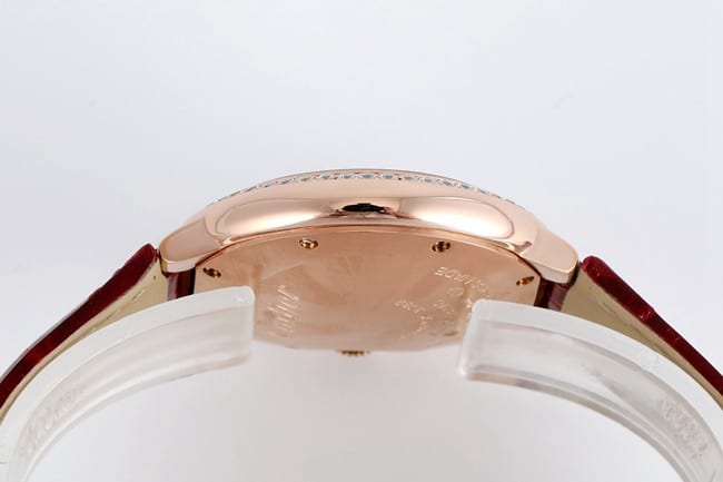 V6 factory top-tier watch Cartier automatic movement blue balloon series 33mm women's white dialleather strap watch side view