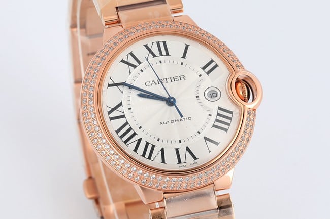 V6 Factory Cartier top watch men's white dial gold strap Ballon Bleu series automatic mechanical watch front view