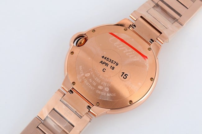 V6 Factory Cartier Top Watch Men's White Dial Gold Band Blue Balloon Series Automatic Mechanical Watch Case Back Photo