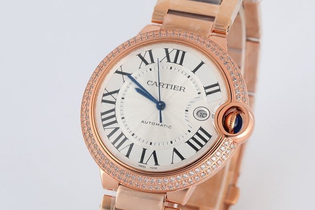 V6 Factory Cartier top watch men's white dial gold strap Ballon Bleu series automatic mechanical watch front view