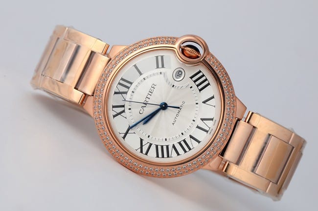 V6 Factory Cartier top watch men's white dial gold strap Ballon Bleu series automatic mechanical watch front view