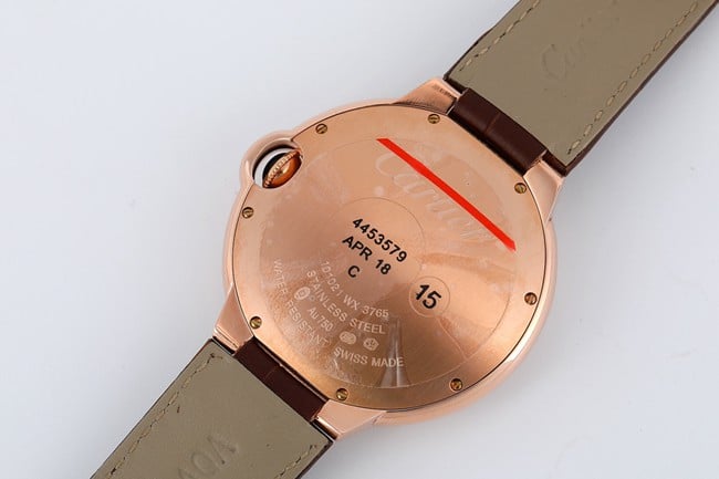 V6 factory top-tier watch Cartier men's white dial brown belt blue balloon series leather strap mechanical watch back cover picture