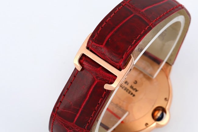 V6 factory top-tier watch Cartier men's white dial red strap blue balloon series automatic movementleather strap watch clasp picture