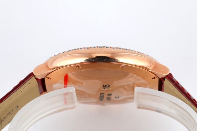 V6 factory top-tier watch Cartier men's white dial red band blue balloon series automatic movementleather strap watch side view