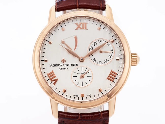APEX factory top-tier watch Vacheron Constantin automatic movement men's white dial red strap inheritance series leather strap watch front view