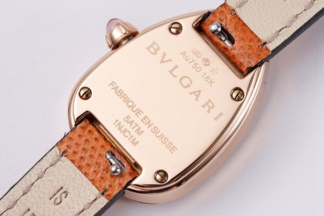 BV factory top-tier watch Bvlgari women's white dial orange belt quartz movementleather strap watch back cover picture