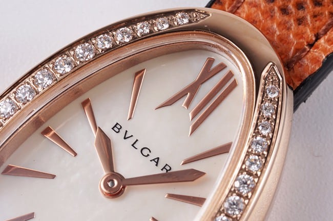BV factory top-tier watch Bvlgari women's white dial orange belt quartz movementleather strap watch detail shots