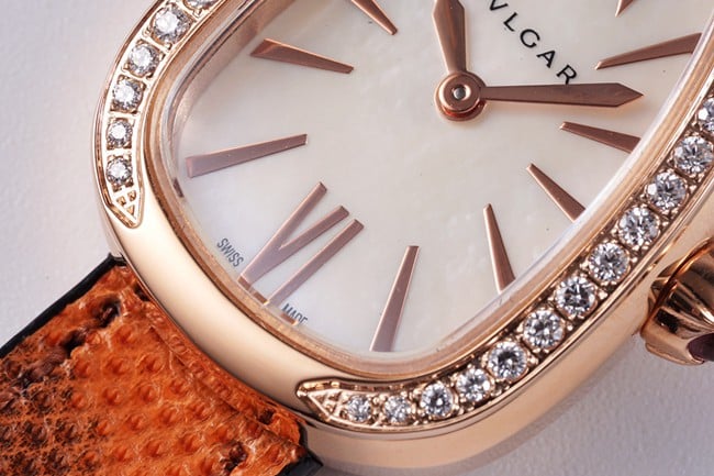 BV factory top-tier watch Bvlgari women's white dial orange belt quartz movementleather strap watch detail shots