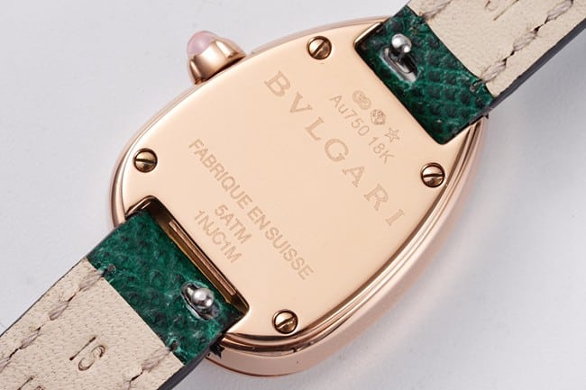 BV factory Bvlgaritop-tier watch ladies green dial green strap quartzSerpenti series leather strap watch back cover picture