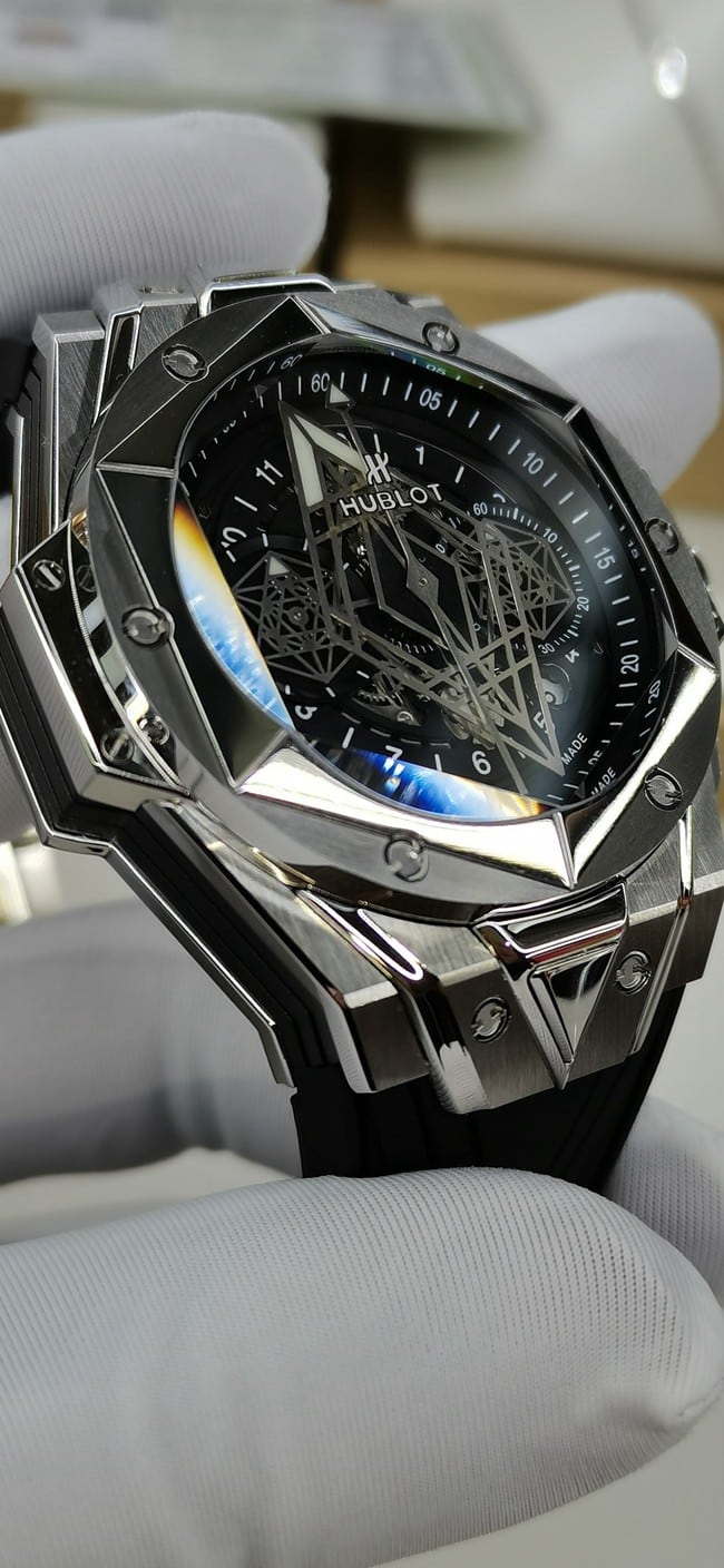 Hublottop-tier watch Big bang series fully automatic movement men's black dialrubber strap watch detail shots