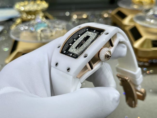 Richard Milletop-tier watch women's black dialrubber strap South African real diamond mechanical watch detail shots