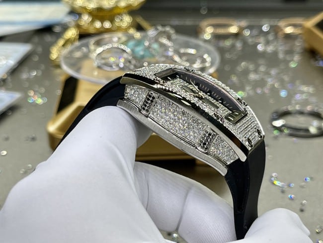 Richard Milletop-tier watch South Africa real diamond ladies black dial black belt automatic movement watch side view