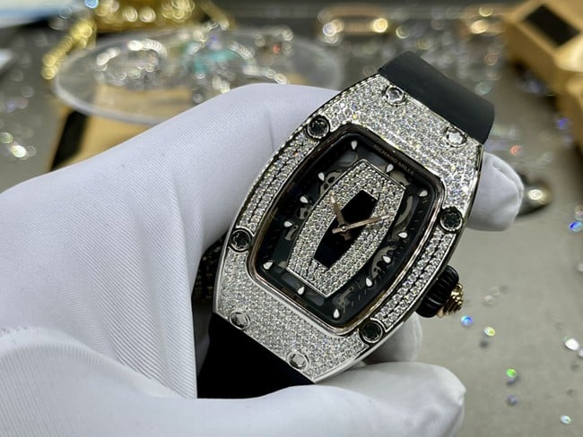 Richard Milletop-tier watch South Africa real diamond ladies black dial black belt automatic movement watch front view