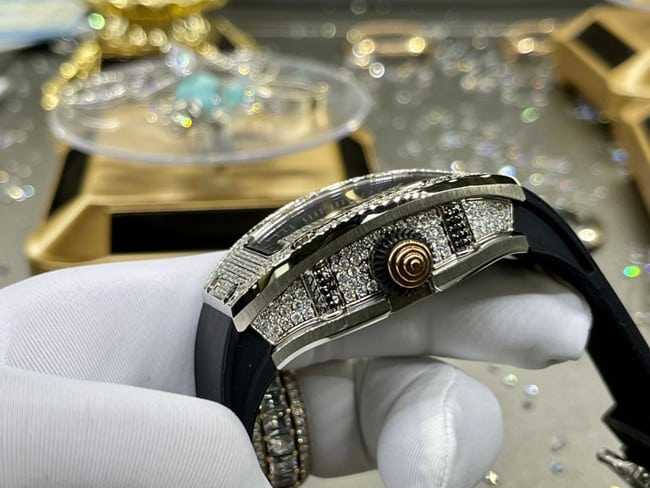 Richard Milletop-tier watch South Africa real diamond ladies black dial black belt automatic movement watch side view