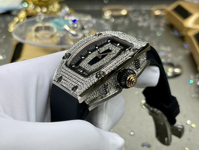 Richard Milletop-tier watch South Africa real diamond ladies black dial black belt automatic movement watch side view