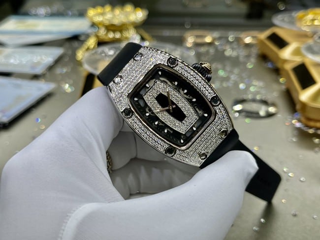 Richard Milletop-tier watch South Africa real diamond ladies black dial black belt automatic movement watch front view