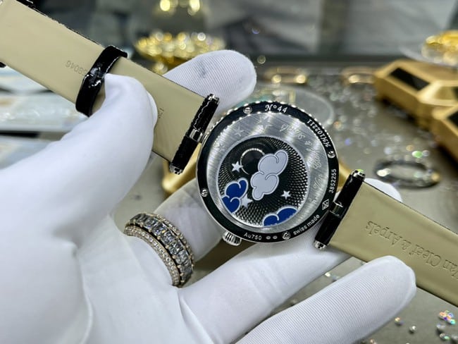Top-tier watch Van Cleef & Arpels ladies blue dial black belt fairy series leather strap watch movement picture