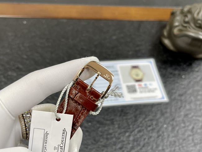 top-tier watch Jaeger-LeCoultre men's white dial brown belt moon phase series automatic movementleather strap watch clasp picture