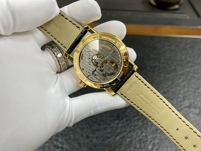 Vacheron Constantintop-tier watch men's white dial black belt tourbillon mechanical leather strap watch movement picture