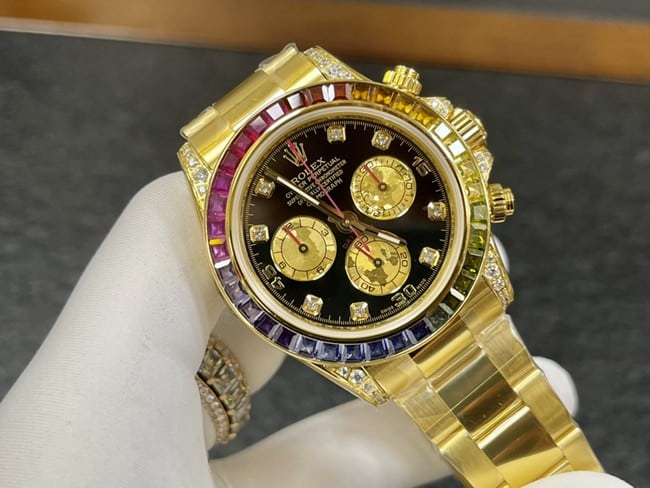 Rolextop-tier watch Rainbow Di men's black dial gold belt automatic movement watch front view