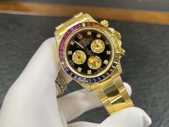 Rolextop-tier watch Rainbow Di men's black dial gold belt automatic movement watch front view