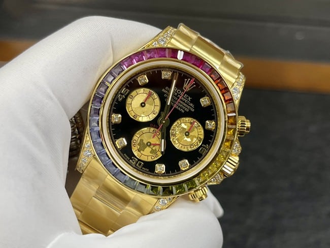 Rolextop-tier watch Rainbow Di men's black dial gold belt automatic movement watch front view