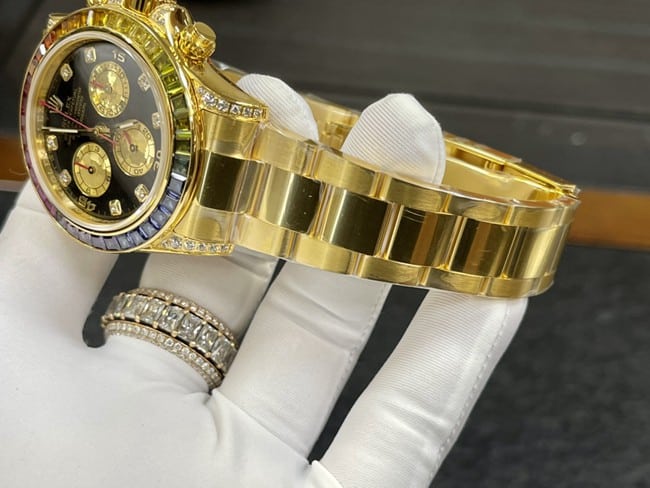 Rolextop-tier watch Rainbow Di men's black dial gold belt automatic movement watch bracelet picture