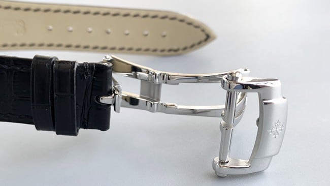 top-tier watch Patek Philippe men's white dial black belt automatic complex function series tourbillonleather strap watch clasp picture