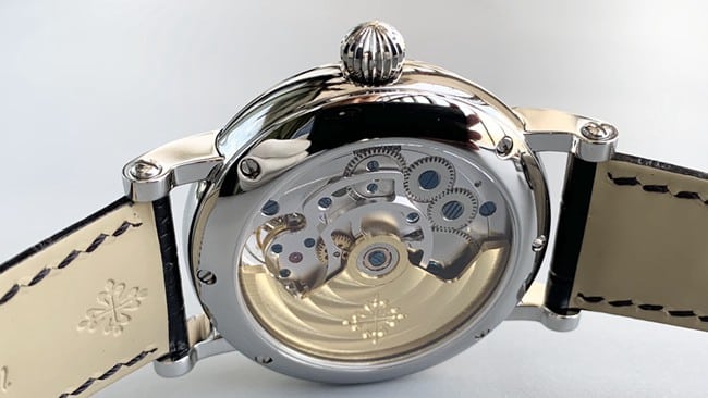 top-tier watch Patek Philippe men's white dial black belt automatic complex function series tourbillonleather strap watch movement picture