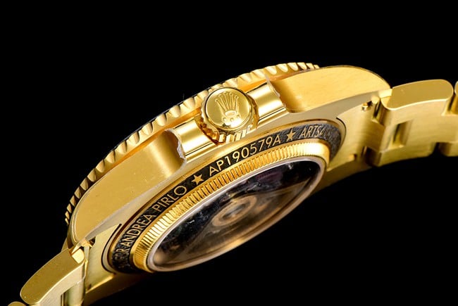 Rolextop-tier watch full hollow Submariner series men's black dial gold belt automatic movement watch side view