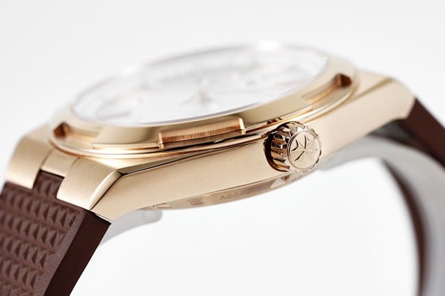 8F factory top-tier watch Vacheron Constantin men's white dial brown belt Across the World series mechanical watch side view