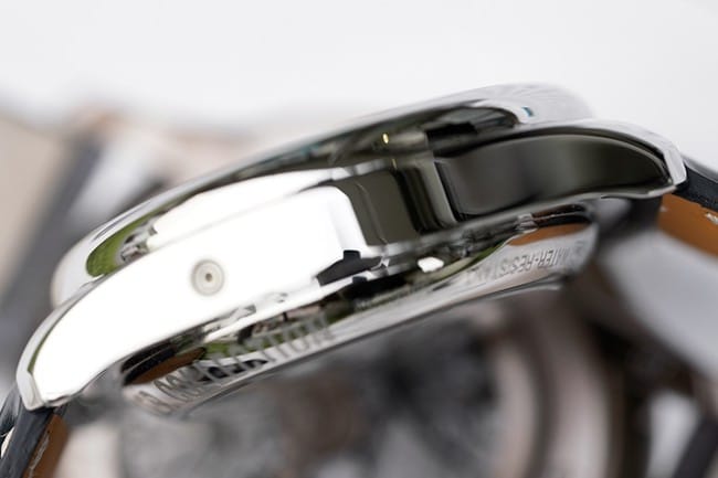 KL factory top-tier watch Longines men's white dial black belt famous craftsman moon phase series automatic movementleather strap watch side view