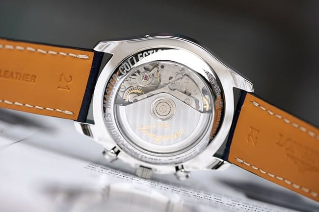 KL factory top-tier watch Longines men's white dial black belt famous craftsman moon phase series automatic movementleather strap watch movement picture