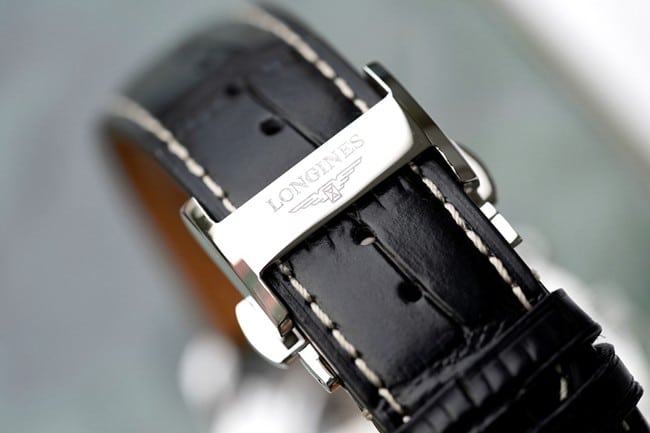 KL factory top-tier watch Longines men's white dial black belt famous craftsman moon phase series automatic movementleather strap watch clasp picture