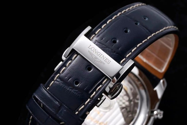 KL factory Longinestop-tier watch famous moon phase series men's blue dial blue belt automatic movementleather strap watch clasp picture