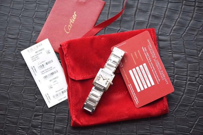 8848F factory top-tier watch Cartier women's white dialsteel bracelet tank series quartz watch front view