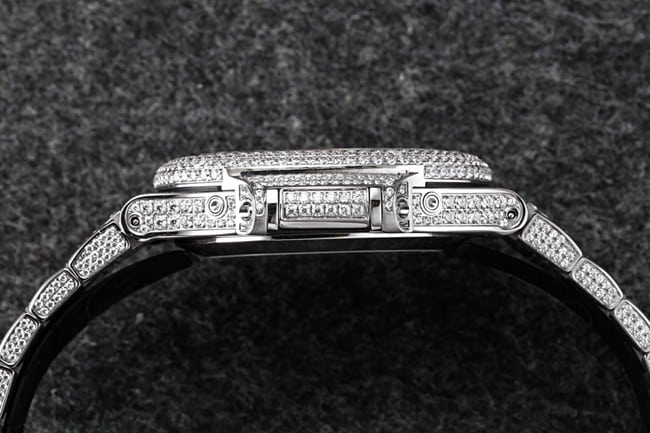 R8 factory top-tier watch Patek Philippe baby's breath series men's white dialsteel bracelet automatic movement watch side view
